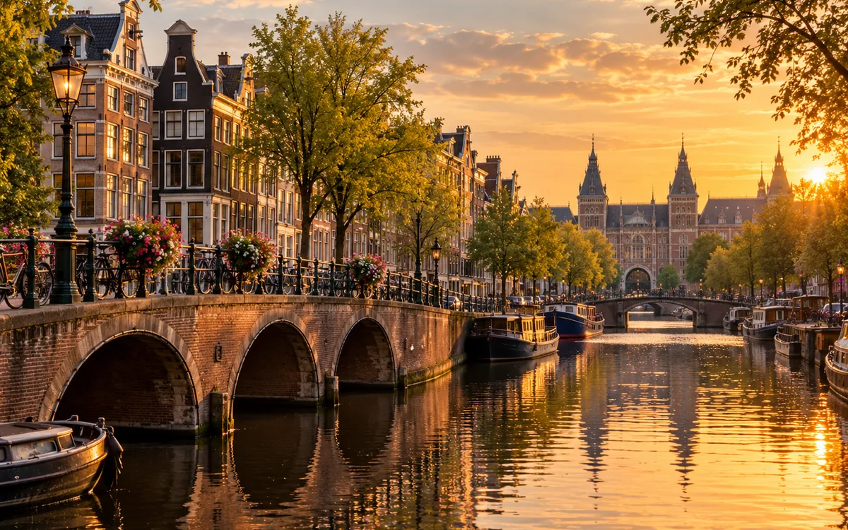 Amsterdam canals at sunset